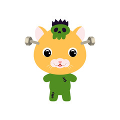 Cute little Halloween hamster in a Frankenstein costume. Cartoon animal character for kids t-shirts, nursery decoration, baby shower, greeting card, invitation. Vector stock illustration