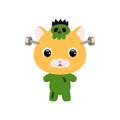 Cute little Halloween hamster in a Frankenstein costume. Cartoon animal character for kids t-shirts, nursery decoration, baby shower, greeting card, invitation. Vector stock illustration