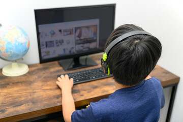 オンライン学習やネットをする少年