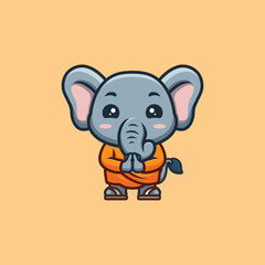 Elephant Monk Cute Creative Kawaii Cartoon Mascot Logo