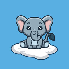 Elephant Sitting On Cloud Cute Creative Kawaii Cartoon Mascot Logo