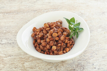 Boiled lentil in the bowl