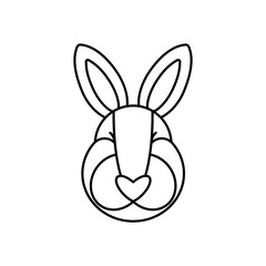 Bunny label. Outline symbol rabbit logo. Hare head sticker or emblem.