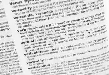 Dictionary definition of verb