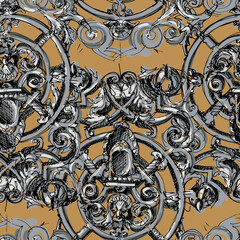 Fototapeta na wymiar Baroque ornament with a lion's head - seamless pattern
