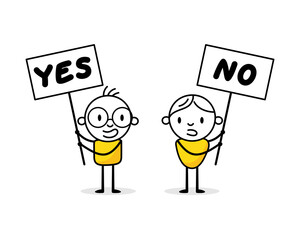 Men protesting with different opinions. Claim concept. Vector stock illustration