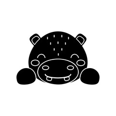 Cute Scandinavian hippo head. Animal face for kids t-shirts, wear, nursery decoration, greeting cards, invitations, poster, house interior. Vector stock illustration