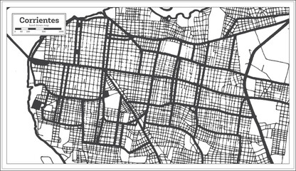 Corrientes Argentina City Map in Black and White Color in Retro Style Isolated on White.