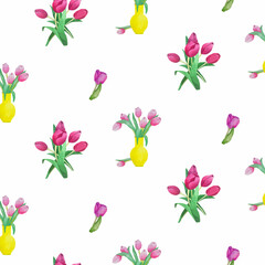 Seamless pattern with bouquets of tulips