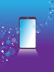 Vector smartphone on abstract violet background with stars and spheres. Great element for your design.