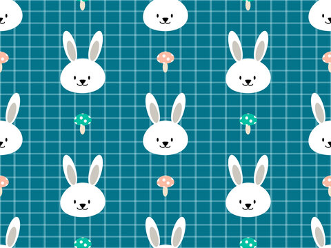 Rabbit cartoon character seamless pattern on blue background