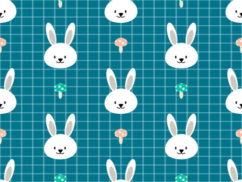 Rabbit cartoon character seamless pattern on blue background