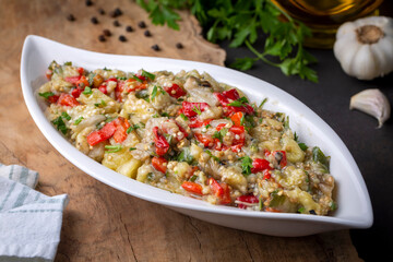 Turkish style eggplant appetizer, eggplant salad, Roasted Eggplant Salad, Turkish name; Patlican salatasi, babaganus