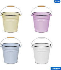 Enameled metal bucket in vector on white background.Enameled bucket vector illustration.Realistic enameled bucket. © begun1983