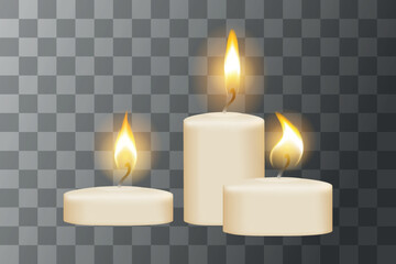 Set of three small candles vector illustration isolated on transparent background