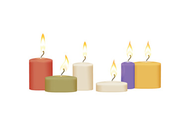 Big collection of candles with different color and sizes vector illustration isolated on white background