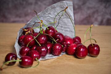 cherries in a bag from the newspaper