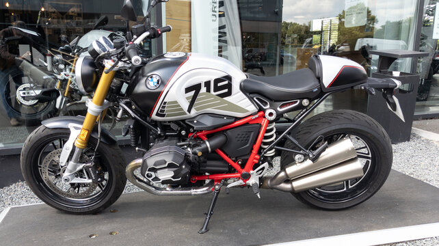 BMW racer nine-t neo-retro vintage fashion bike motorcycle parked in dealership