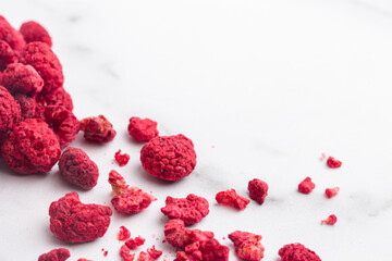 Freeze Dried Raspberries on a Kitchen Counter