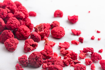 Freeze Dried Raspberries on a Kitchen Counter