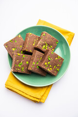 chocolate barfi or choco burfi cake, a tweak to indian dessert or sweet for festivals