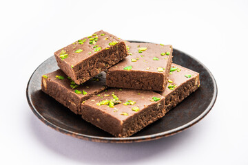 chocolate barfi or choco burfi cake, a tweak to indian dessert or sweet for festivals