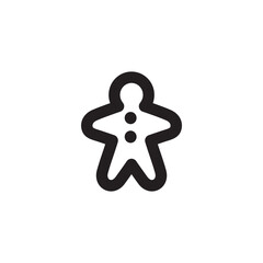 Simple Christmas gingerbread man cookie icon, Vector outline icon on white background.