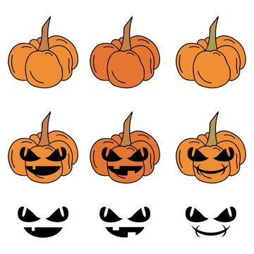 a set of pumpkins for Halloween. emotion constructor. objects on a white background.