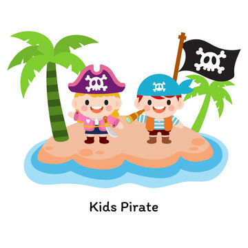 Kids pirate captain and sailor characters, Flat Clipart