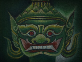 Art oil painting Ramayana story in the grand palace of bangkok  