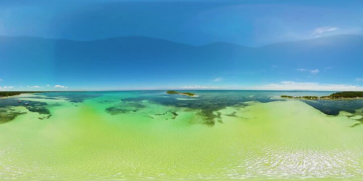 Tropical island and blue sea top view. Philippines. Tandoyong Island. 360 panorama VR.