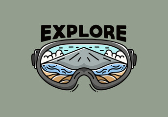 Fototapeta premium Moto trail glass with mountain and sea view illustration