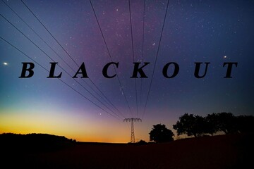 night starry sky and power lines european energy crisis 2022 blackout concept