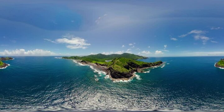 Tropical islands and blue sea. Palaui island, Cape Engano, Dos Hermanas island. Philippines. VR 360.