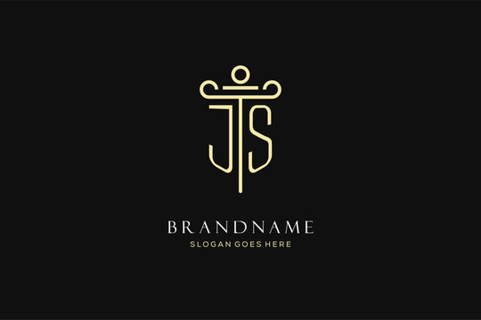 Luxury modern monogram JS logo for law firm with pillar icon design style
