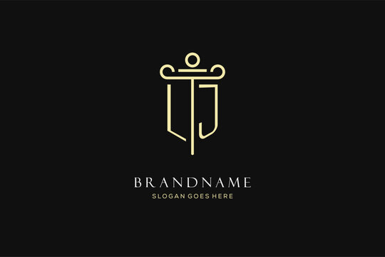 Luxury modern monogram LJ logo for law firm with pillar icon design style