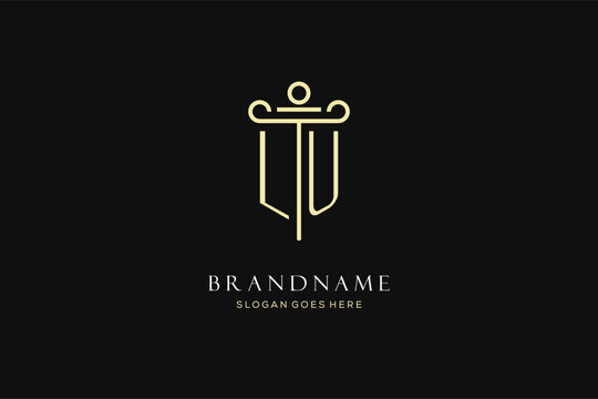 Luxury modern monogram LU logo for law firm with pillar icon design style