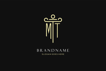 Luxury modern monogram MT logo for law firm with pillar icon design style - obrazy, fototapety, plakaty