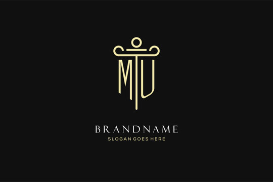 Luxury modern monogram MU logo for law firm with pillar icon design style