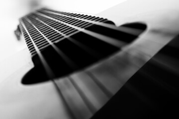classical guitar strings and frets on white and black background