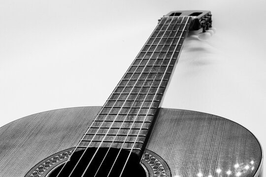 acoustic guitar black and white background