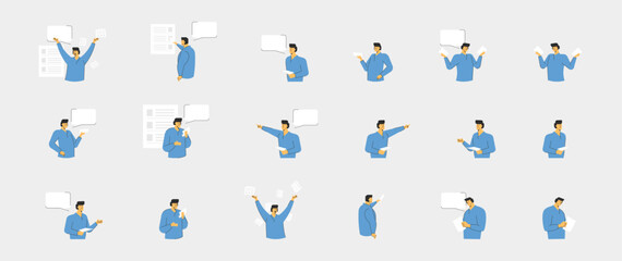 Fototapeta premium Creative worker businessman flat character illustration bundle