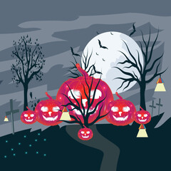 Happy Halloween  pumpkins at the night