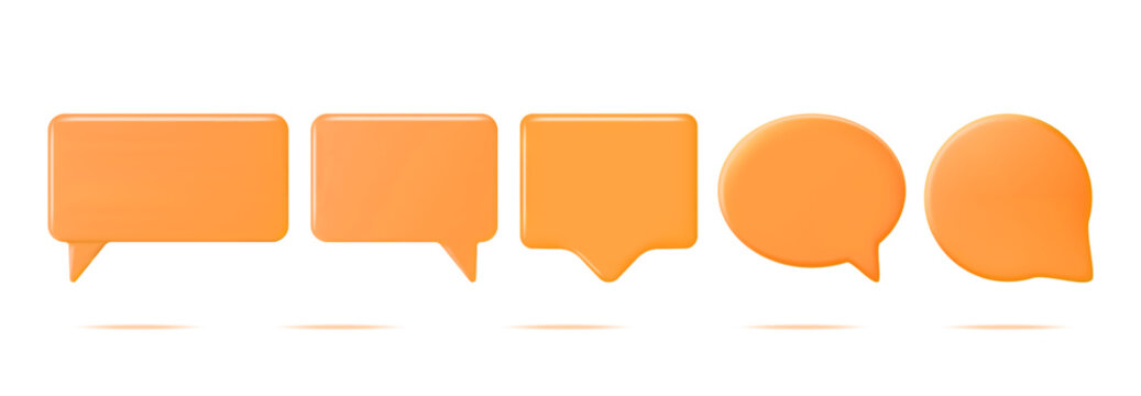 3D Blank Speech Bubbles Set Isolated.