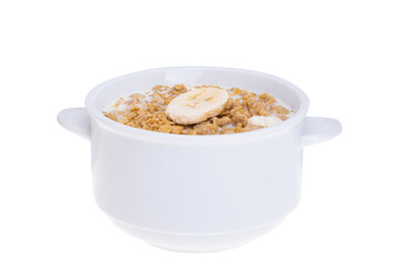 milk with muesli in plates isolated