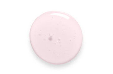 Pink drops of gel closeup. Cosmetic product for moisturizing the skin of the face or body. Isolated on a white background.