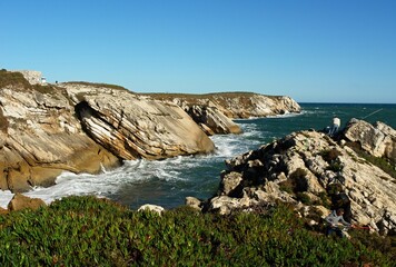 Fototapeta na wymiar Rough rocky coastline near Peniche, Centro - Portugal 
