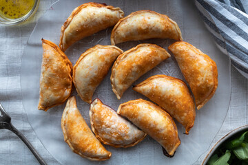 Dumplings stuffed with tuna, tomato and egg. Spanish or Argentinian style dumplings