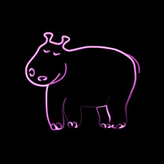 Vector illustration of hippopotamus with neon effect.