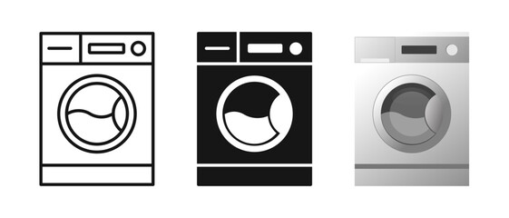 Household washing machine vector set. Clothes washer, laundry icon, home appliances logo